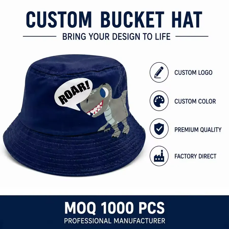 Bulk custom bucket hats for 1000 piece promotional programs