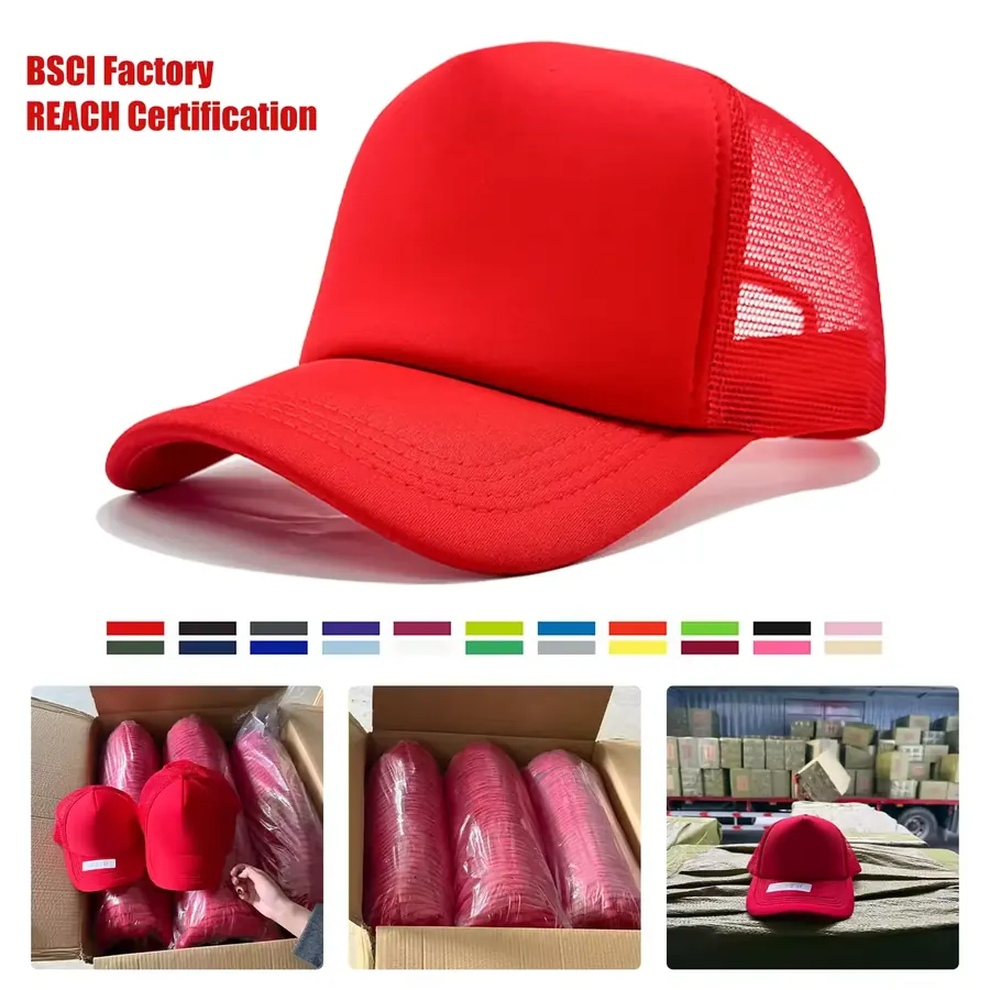 Red foam trucker hats packed for bulk promotional orders
