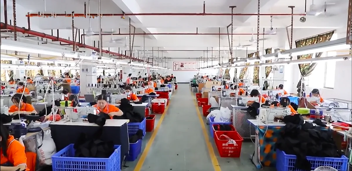 Hat sewing workshop with organized production lines